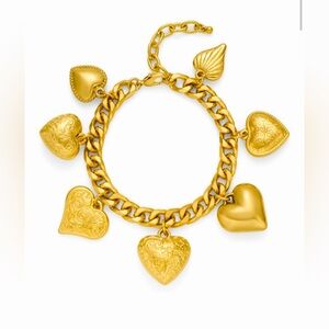 Vintage Antiqued Lord & Taylor Brass 18KT Plate Multi Heart charm bracelet